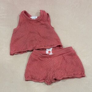 Little Planet 18m Girls Organic Knit Tank & Shorts Set in Dusty Rose